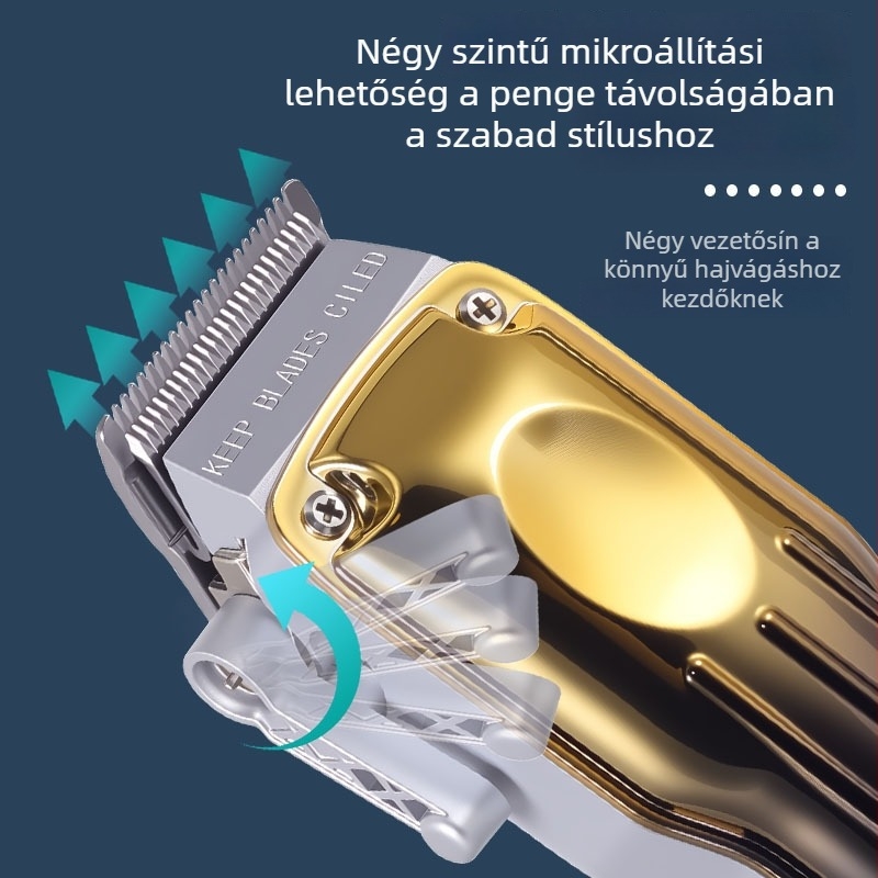 Elektromos hajvágó beépített 1000–1200 mAh-s akkumulátorral, leválasztható, mosható rozsdamentes acél penge, Brushed motor, töltési típus