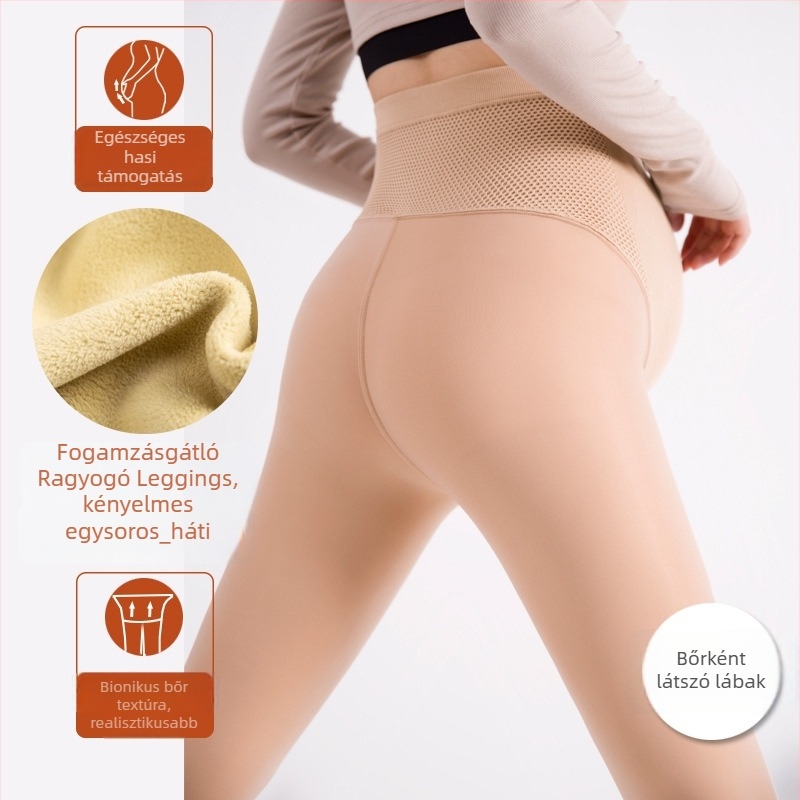 Kismama kötött fleece-beléssel ellátott, lábfejes leggings, vastag, nylon 30-50% keverék, karcsú fazon
