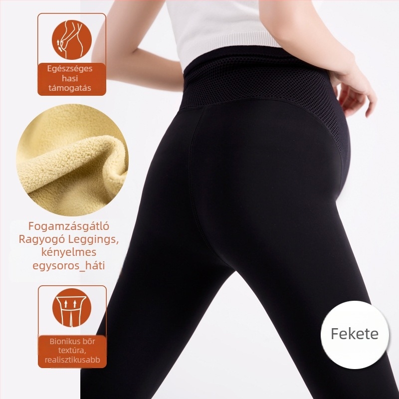 Kismama kötött fleece-beléssel ellátott, lábfejes leggings, vastag, nylon 30-50% keverék, karcsú fazon