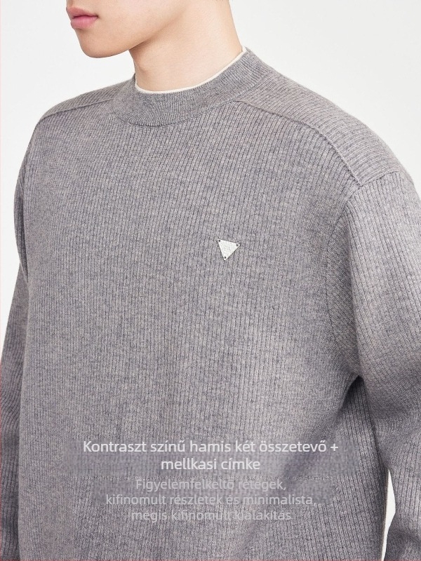 Kötött pulóver kapucnival, kerek nyakú, vast szálas kötés, akril rost keverék, 2025 tél