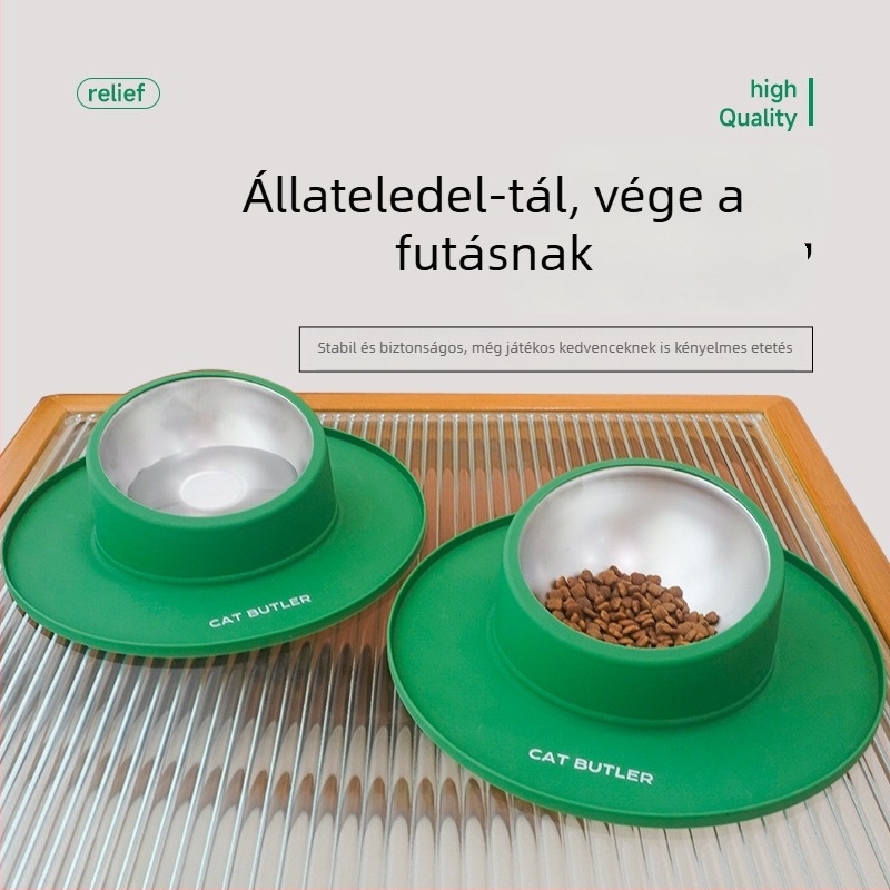 Szilikon macska- és kutya etetőtál, csúszásmentes és szivárgásmentes, kettős használat étkezéshez és iváshoz, könnyen tisztítható
