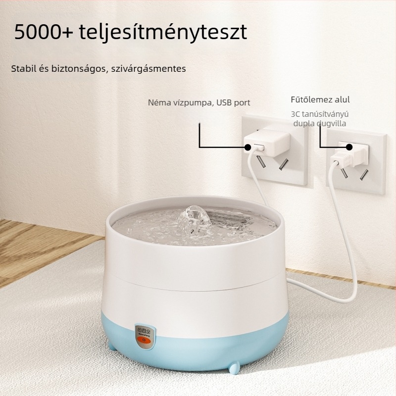 Macska víztál hőmérséklet-szabályozással, automatikus rozsdamentes acél tál cirkulációval és fűtéssel