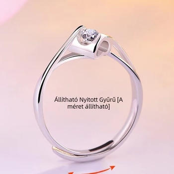Angyalcsók: 999 ezüst gyűrű platina színű bevonattal, nyitható gyűrű szimulált gyémánttal, minimalist dizájn Valentin-napra a barátnőnek