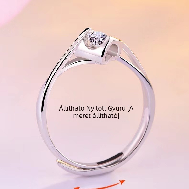Angyalcsók: 999 ezüst gyűrű platina színű bevonattal, nyitható gyűrű szimulált gyémánttal, minimalist dizájn Valentin-napra a barátnőnek