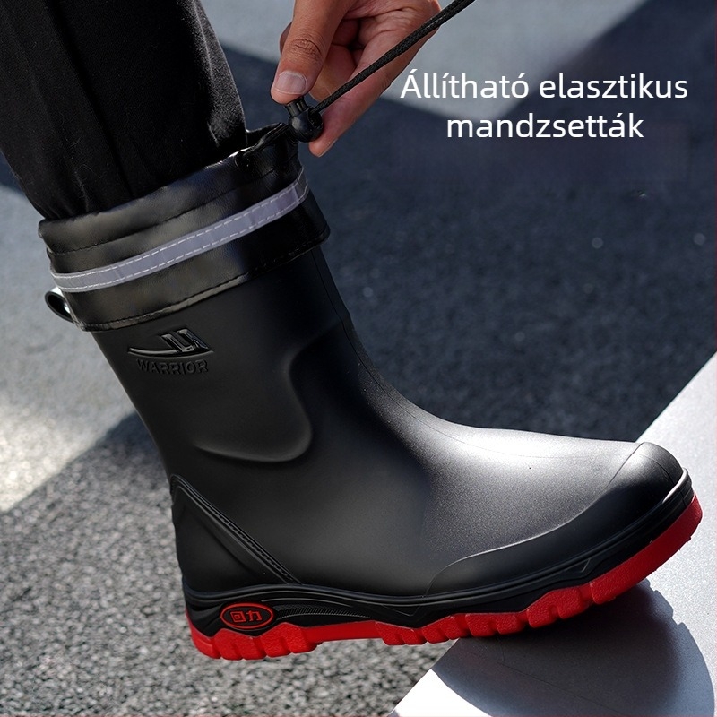 Férfi esőcsizma, vízálló, fleece béléssel, alacsony szárú, csúszásmentes talp