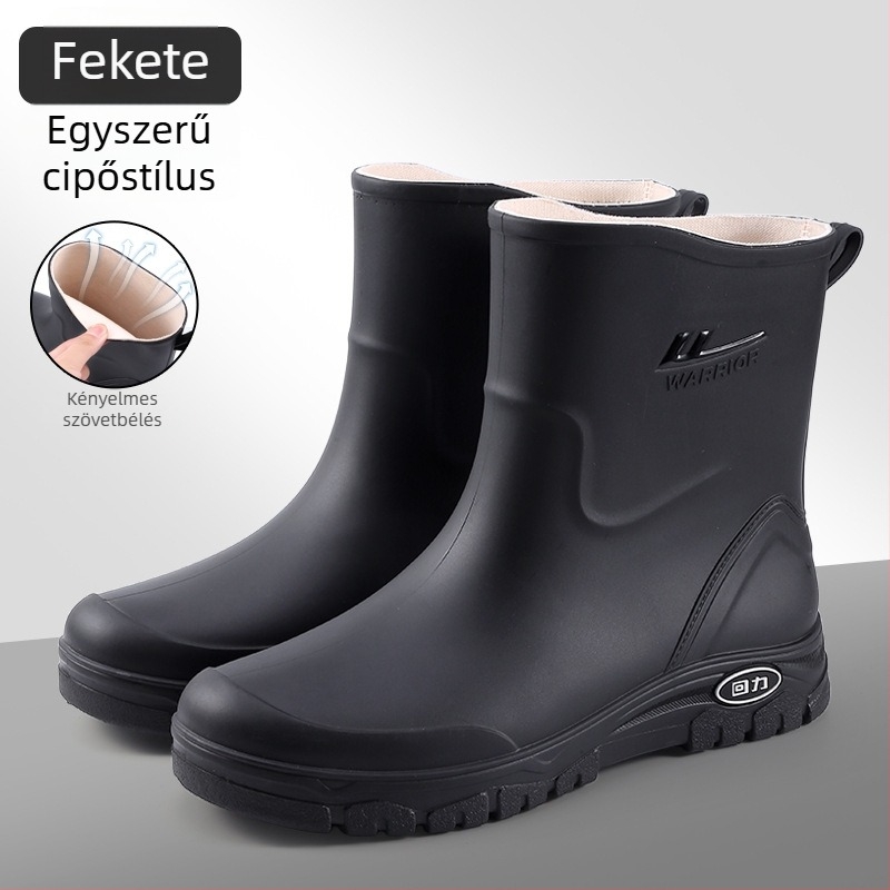 Férfi esőcsizma, vízálló, fleece béléssel, alacsony szárú, csúszásmentes talp