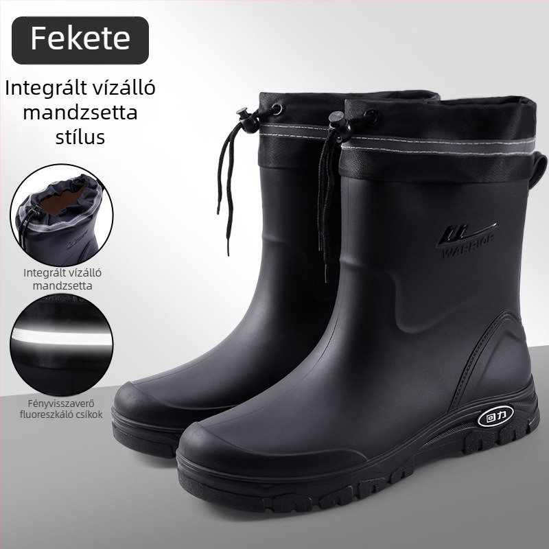 Férfi esőcsizma, vízálló, fleece béléssel, alacsony szárú, csúszásmentes talp