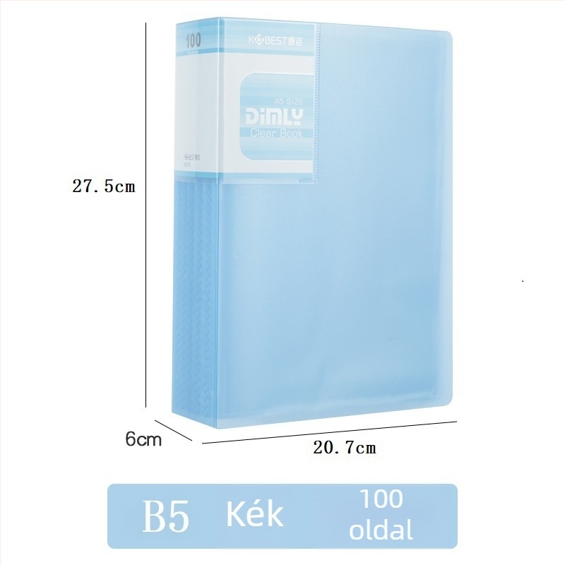 PP információs mappa átlátszó belső oldalakkal, modell A4220-4210, 20–100 oldal, vastagság 2.5–6.0 cm, márka KOBEST Kangbai