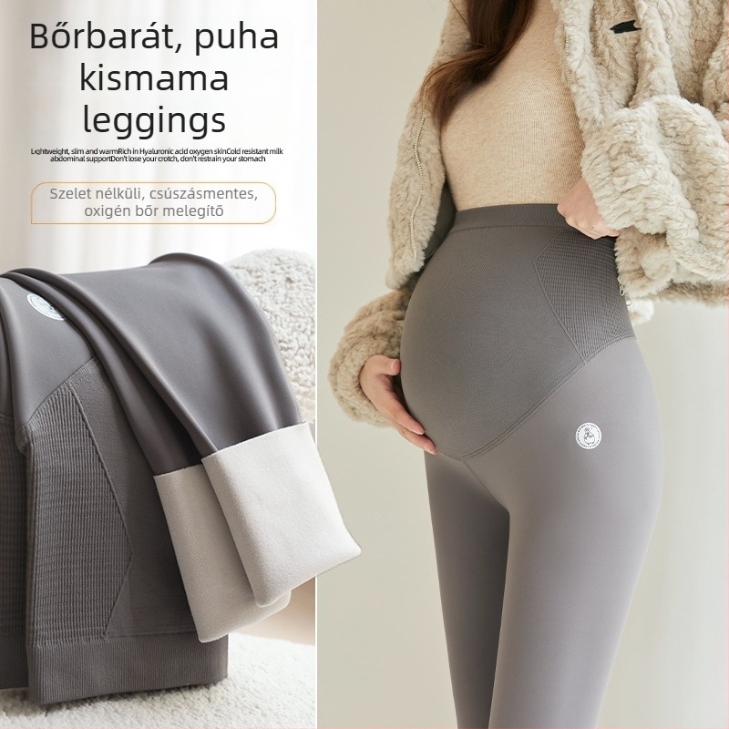 Terhesnadrág hasi támasztással, fleece belső bélés, nylon anyag 70–80%, croppált szárú, magas rugalmasság