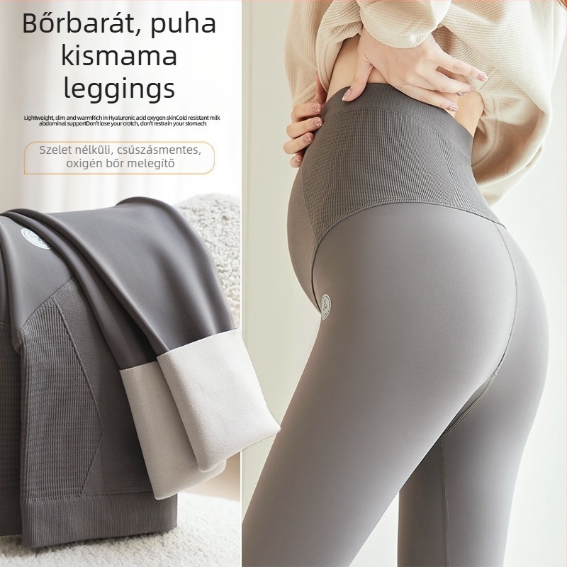 Terhesnadrág hasi támasztással, fleece belső bélés, nylon anyag 70–80%, croppált szárú, magas rugalmasság