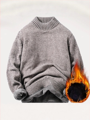 Férfi pulóver őszi-téli időszakra, középmagas gallérral, chenille fleece kötött, meleg alapréteg