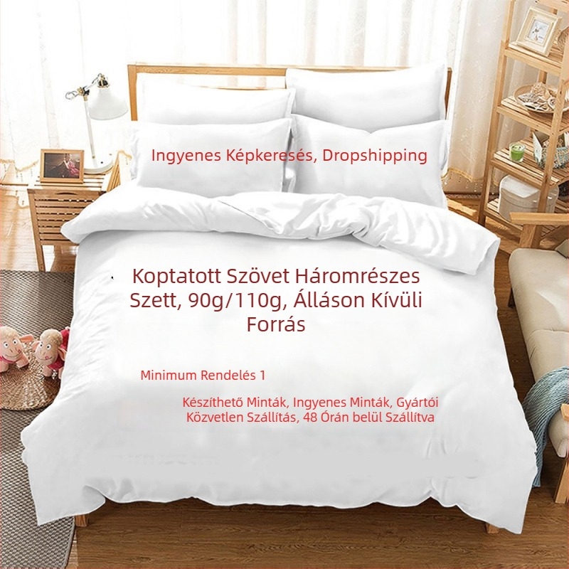 Háromrészes ágyneműkészlet digitális nyomtatással, csiszolt felület, kémiai rostból, karakteres minta, modern minimalista stílus