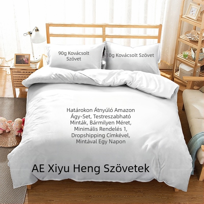 Háromrészes ágyneműkészlet digitális nyomtatással, csiszolt felület, kémiai rostból, karakteres minta, modern minimalista stílus