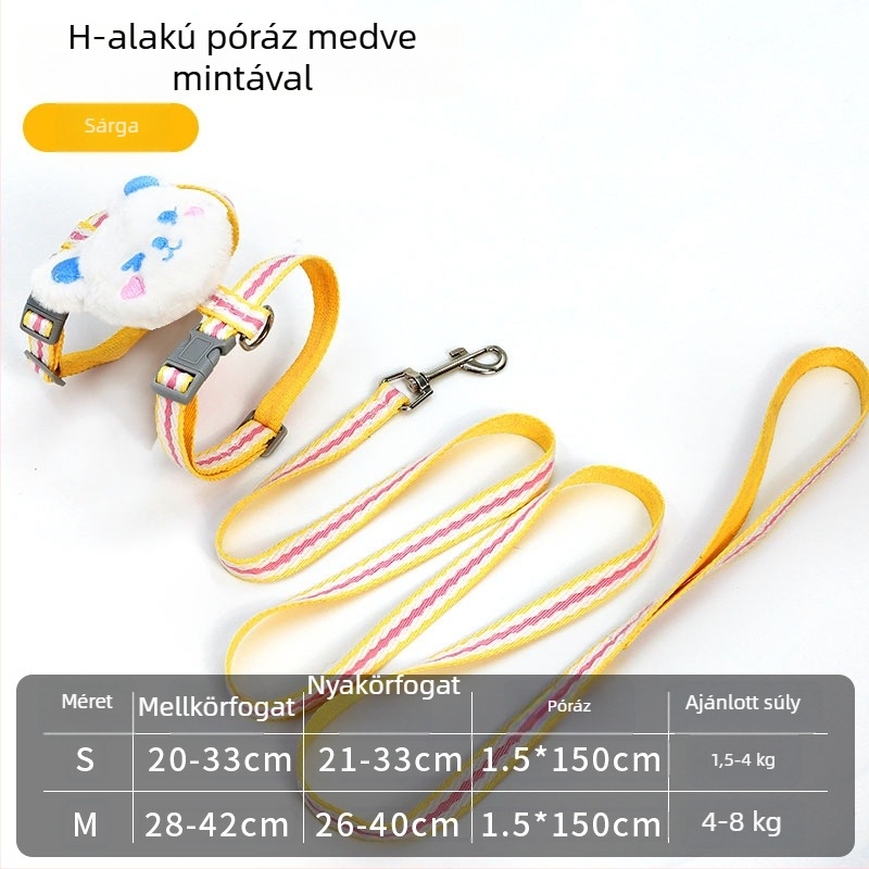 Macska póráz és állítható hám készlet, menekülés elleni védelem, aranyos dizájn, nylon