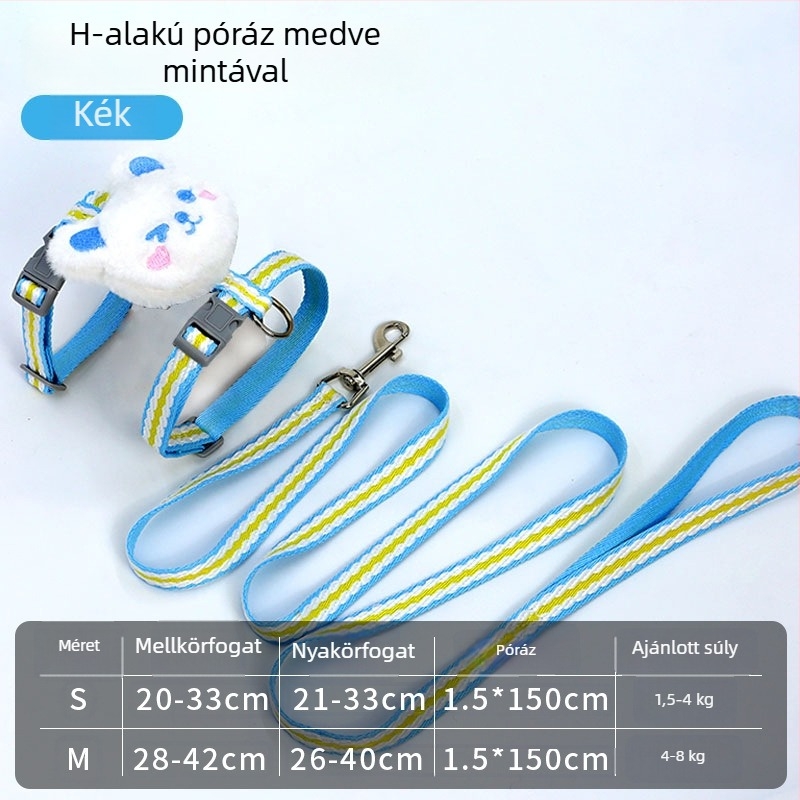 Macska póráz és állítható hám készlet, menekülés elleni védelem, aranyos dizájn, nylon