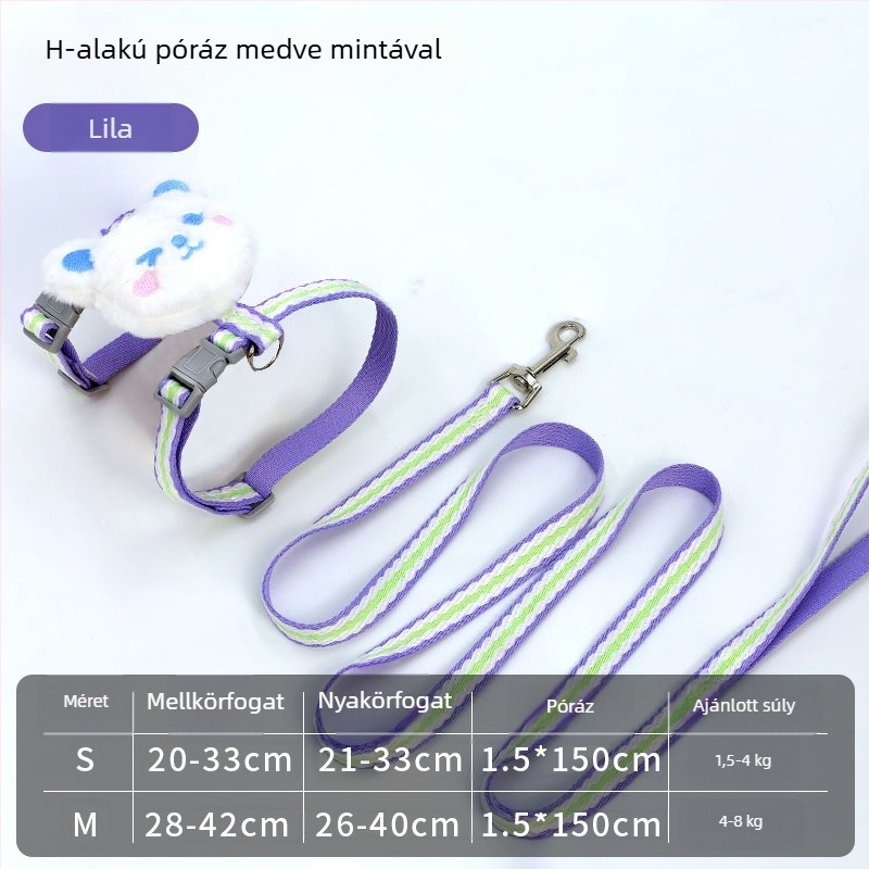 Macska póráz és állítható hám készlet, menekülés elleni védelem, aranyos dizájn, nylon