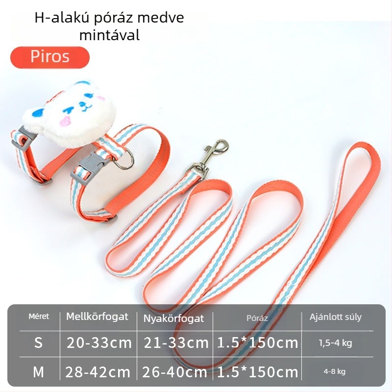 Macska póráz és állítható hám készlet, menekülés elleni védelem, aranyos dizájn, nylon
