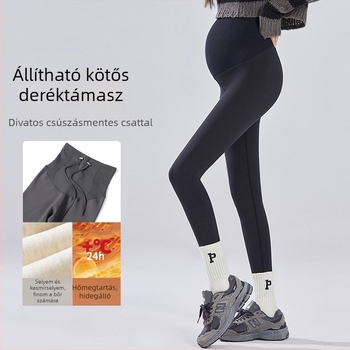 Anyás téli plüss belsővel ellátott várandóssági leggings, magas derékkal és huroggal, varrat nélküli, szoros illeszkedésű joganadrág kismamáknak; Shark Skin anyag nylon-spandexből; vastag és meleg; magas rugalmasság