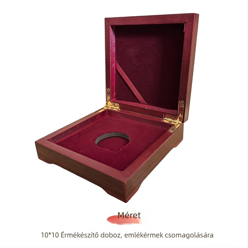 Fa doboz jelvények és emlékérmékhez, magas sűrűségű lemezből, gravírozással és testreszabott logóval