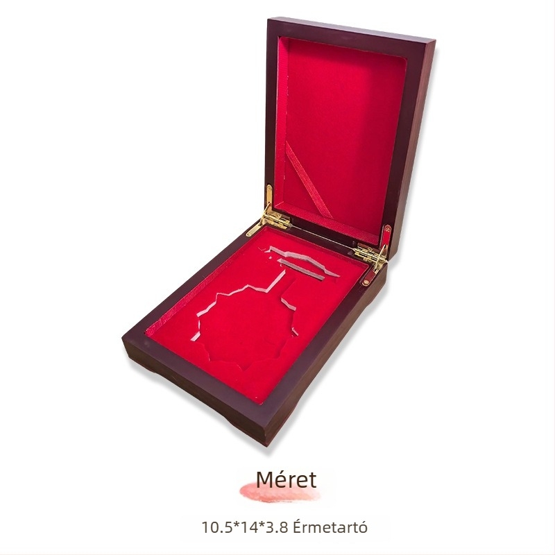 Fa doboz jelvények és emlékérmékhez, magas sűrűségű lemezből, gravírozással és testreszabott logóval