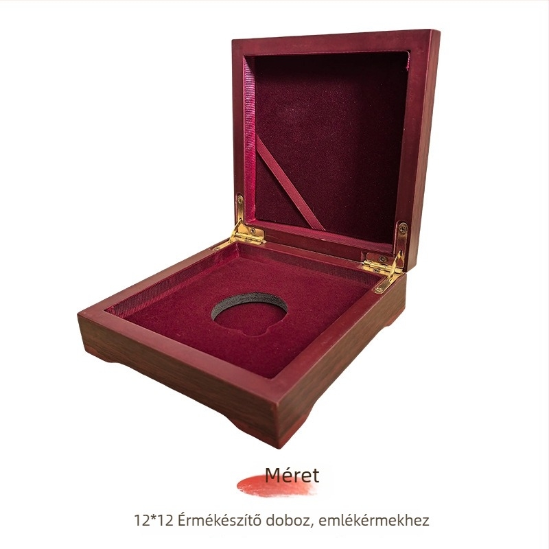 Fa doboz jelvények és emlékérmékhez, magas sűrűségű lemezből, gravírozással és testreszabott logóval