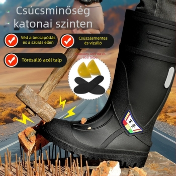 Esőcsizmák acélorrú és acéltalppal, csúszásmentes, kopásálló, uniszex