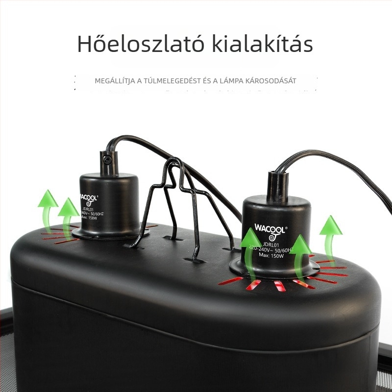 Wacool Hüllő UVB/UVA Naplámpa Két Árnyékolóval, Kerámiás Melegítés, 150W, 0,88 kg