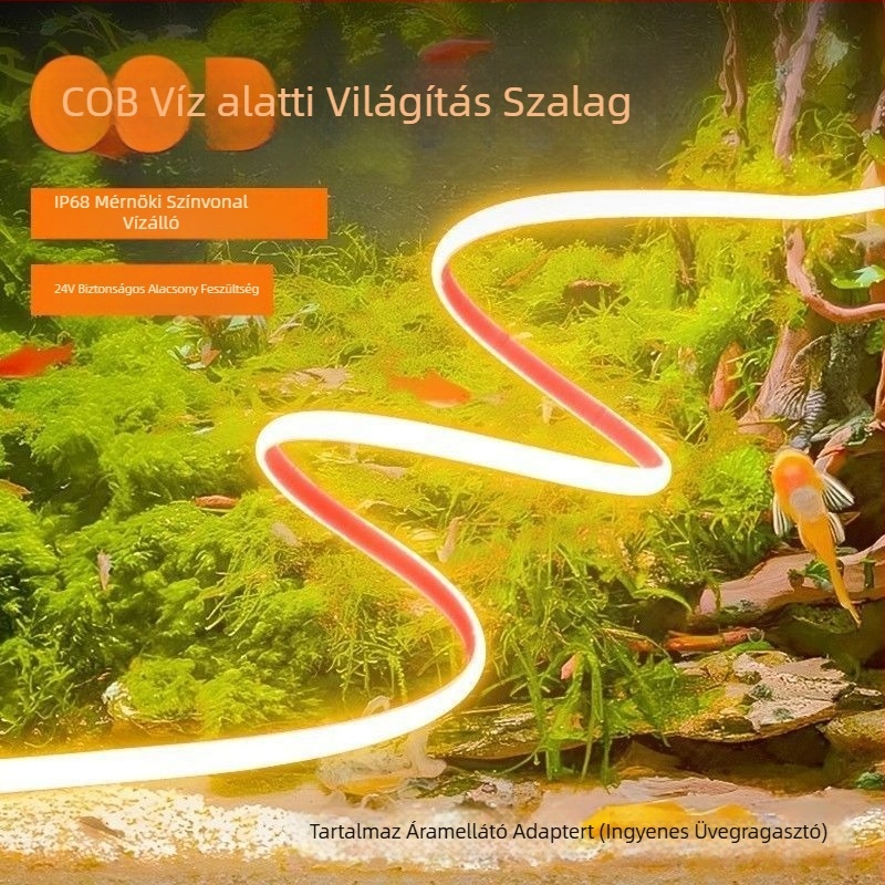 Akváriumhoz való COB szilikon LED-szalag, víz alatti, 24V, 5–10W, csillapításmentes fény, tartós, egyenletes világítás