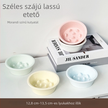 Kerámiából készült lassú etető tál macskáknak és kutyáknak, felemelt tartóval, anti-tipp és nyakvédelme