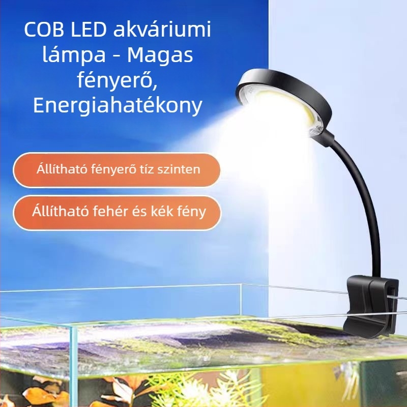 Betta halak akváriumi klipszlámpa teljes spektrumú megvilágítással, COB LED, USB táplálás, 5W, PVC kivitel