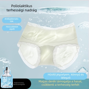 Anyasági bugyi magas derékkal és pocaktámasz, Ice Silk anyag (nylon + spandex), pamut bélés, bordázott kötés