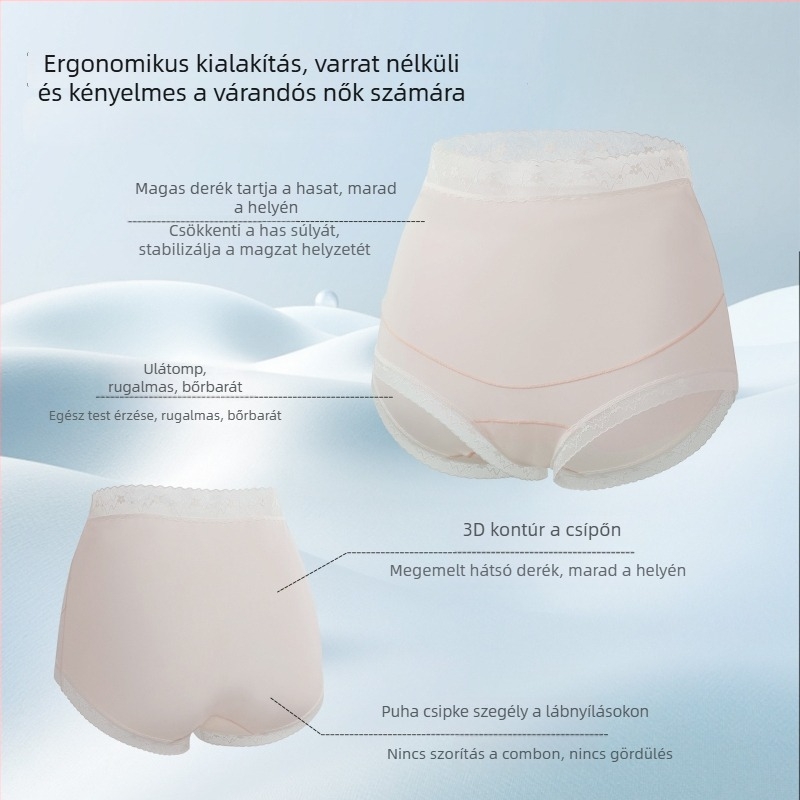 Anyasági bugyi magas derékkal és pocaktámasz, Ice Silk anyag (nylon + spandex), pamut bélés, bordázott kötés