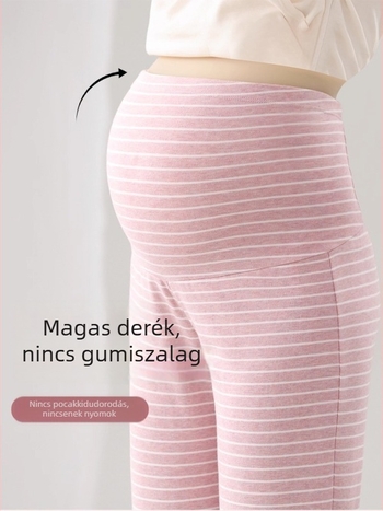 Terhességi nadrág őszre és télre, meleg hosszú nadrág lazán szabott, hasi támogatással, plusz méret, poliészterből