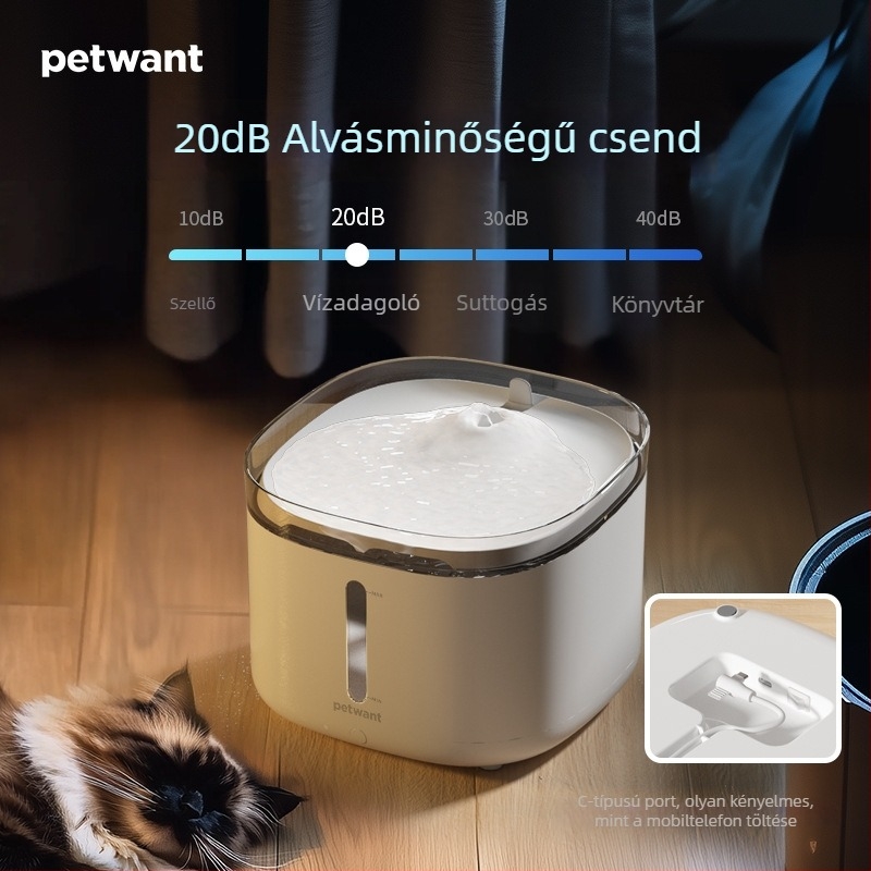 Petwant 2L automata itató háziállatok számára, vezeték nélküli pumpa, kábelharapás elleni védelem, valószínű vízáramlás, rendkívül csendes
