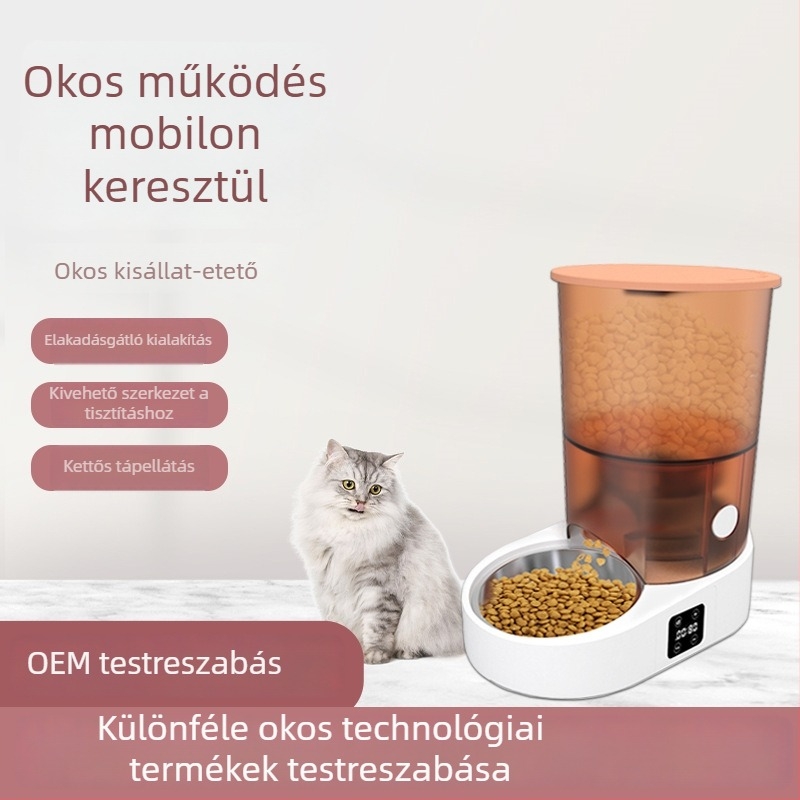 Új okos etető automata távoli Wi-Fi-vel, időzített adagolás, 4 literes kapacitás, újratölthető lítium-ion akkumulátor macskáknak és kutyáknak