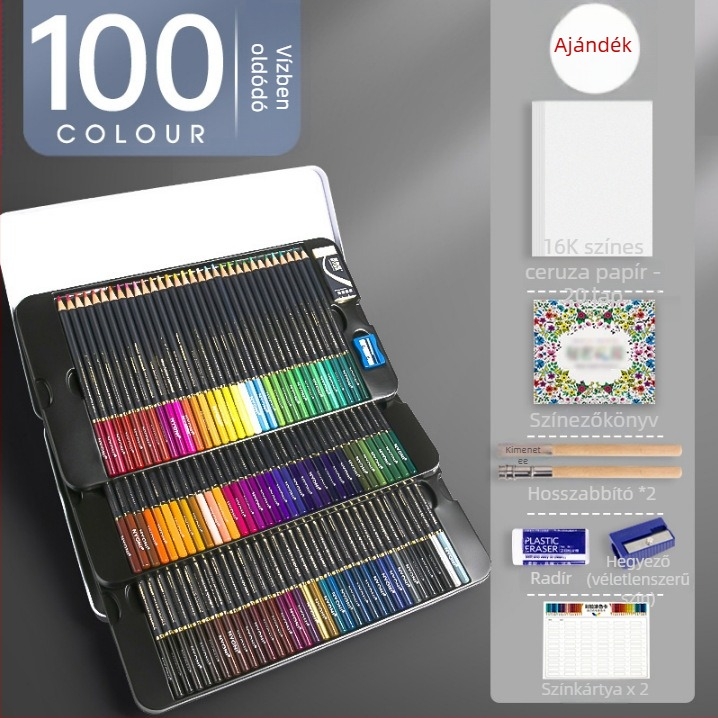 Neoni olaj alapú ceruza készlet, fém burkolat, HB grafitmag, alapcsomagolás, rajzhoz és festéshez