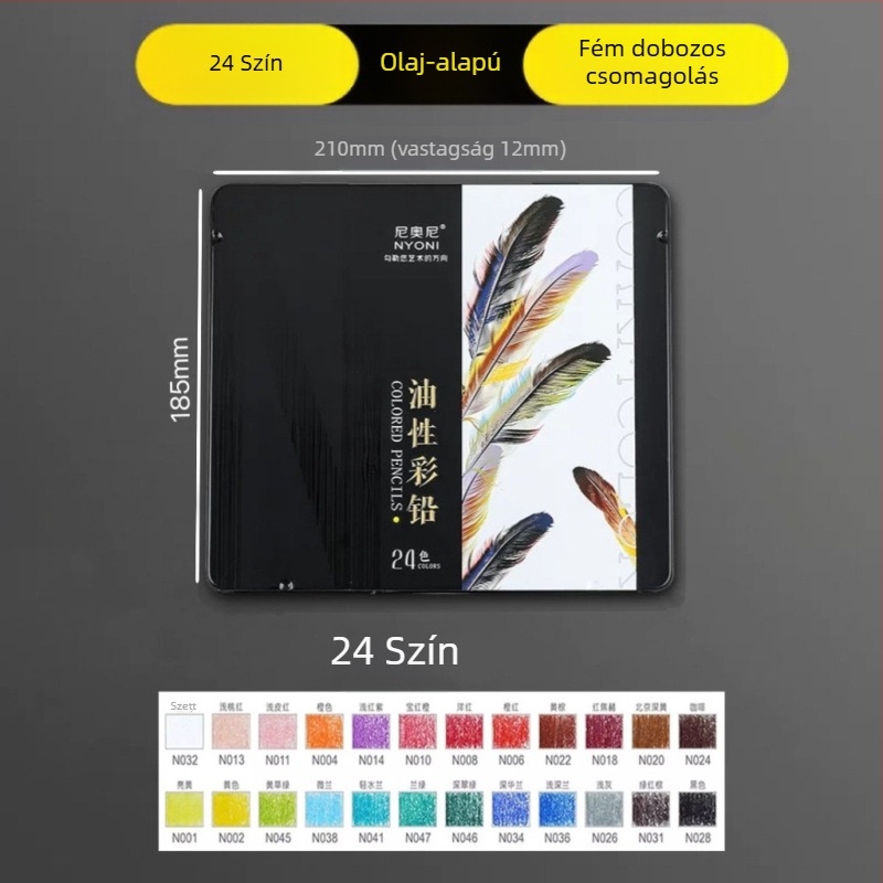 Neoni olaj alapú ceruza készlet, fém burkolat, HB grafitmag, alapcsomagolás, rajzhoz és festéshez