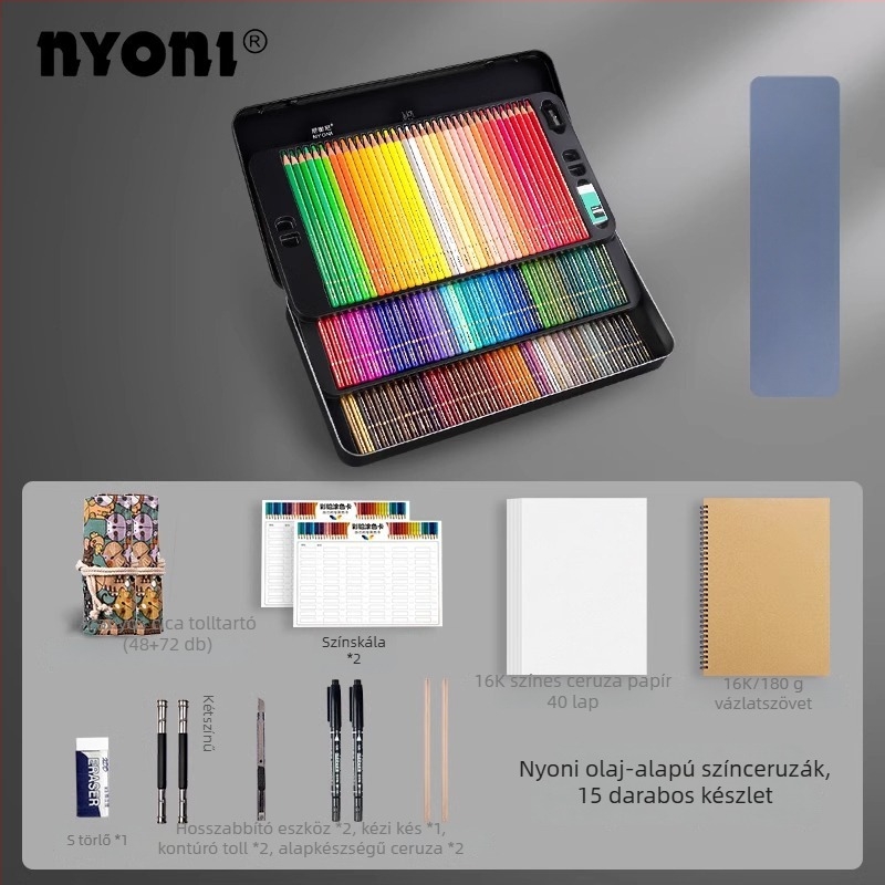 Neoni olaj alapú ceruza készlet, fém burkolat, HB grafitmag, alapcsomagolás, rajzhoz és festéshez