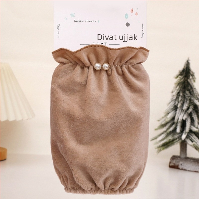 Női gyöngyház plüss ujjvédő téli flanelből – egyszínű mintázat, foltálló