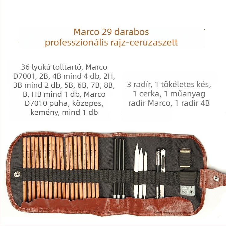 Marco 7001 professzionális művészeti ceruzakészlet — fa alapú 2B és HB grafit ceruzák, szénceruzák, 12 darab/doboz, 240 doboz kartononként