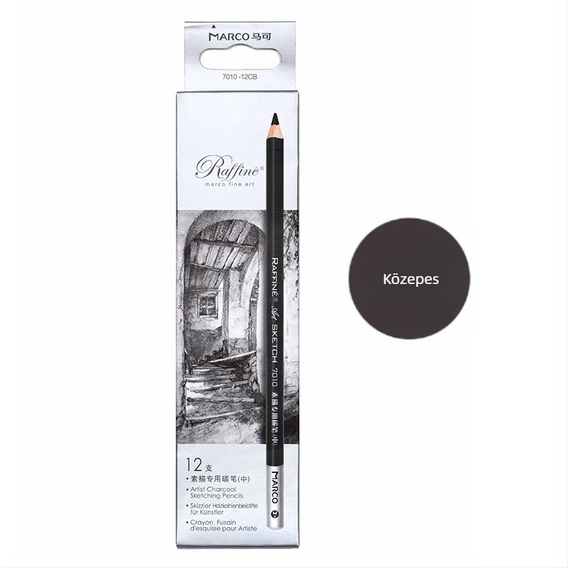 Marco 7001 professzionális művészeti ceruzakészlet — fa alapú 2B és HB grafit ceruzák, szénceruzák, 12 darab/doboz, 240 doboz kartononként