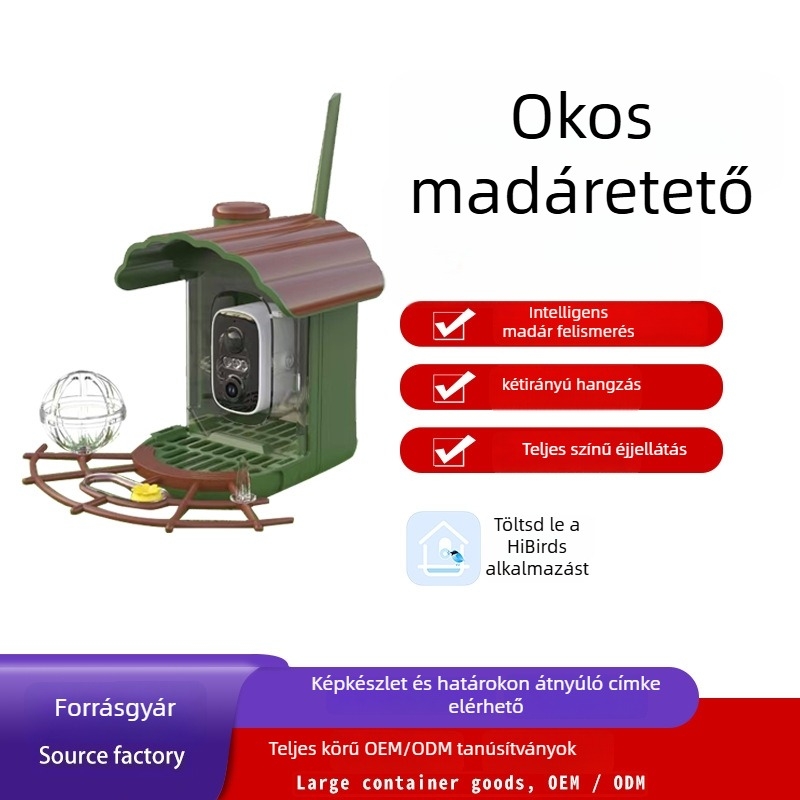 Huashi D3-B9 Napelemes okos madáretető Kamerával, levehető, app-támogatással