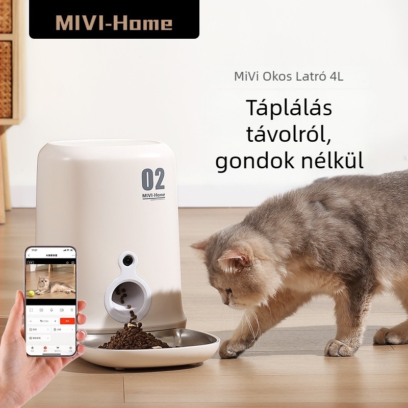Intelligens automata etető macskáknak és kutyáknak, 4 L kapacitás, levehető és könnyen tisztítható, időzített adagolás és távirányítás
