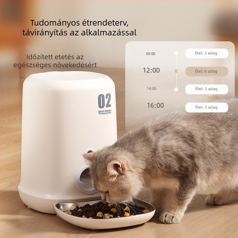 Intelligens automata etető macskáknak és kutyáknak, 4 L kapacitás, levehető és könnyen tisztítható, időzített adagolás és távirányítás