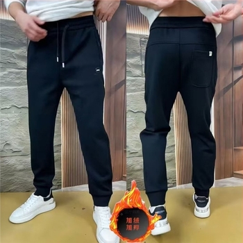 Fleece-béléses vastag férfi casual nadrág, lazán szabott jogger-stílusú sportos melegítőnadrág, 2025 ősz-tél