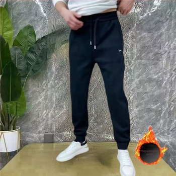 Fleece-béléses vastag férfi casual nadrág, lazán szabott jogger-stílusú sportos melegítőnadrág, 2025 ősz-tél