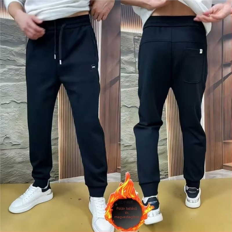 Fleece-béléses vastag férfi casual nadrág, lazán szabott jogger-stílusú sportos melegítőnadrág, 2025 ősz-tél
