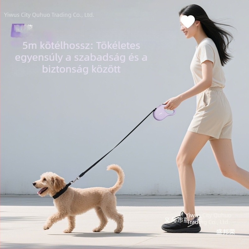 Behúzható nylon kutyapóráz közepes méretű kutyáknak, egygombos zárással