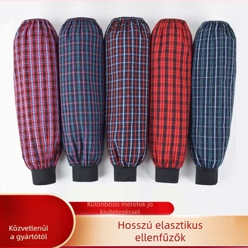 Hosszú pamutból készült kockás munkás ujjvédők, vízálló, szennyeződés- és olajálló