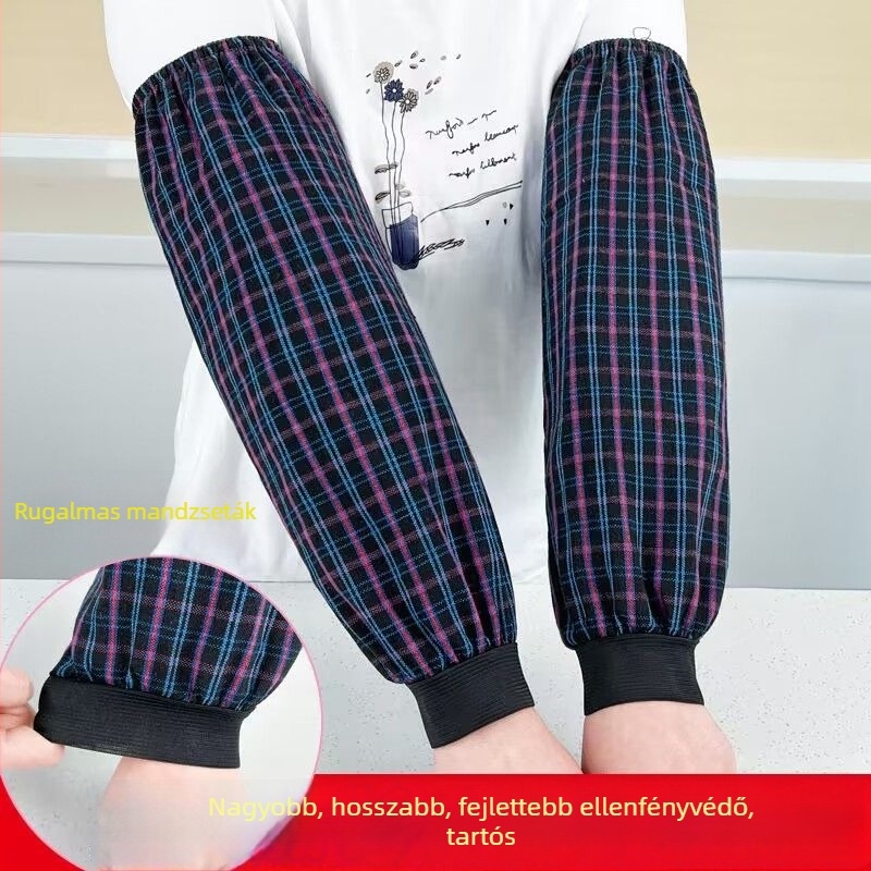 Hosszú pamutból készült kockás munkás ujjvédők, vízálló, szennyeződés- és olajálló